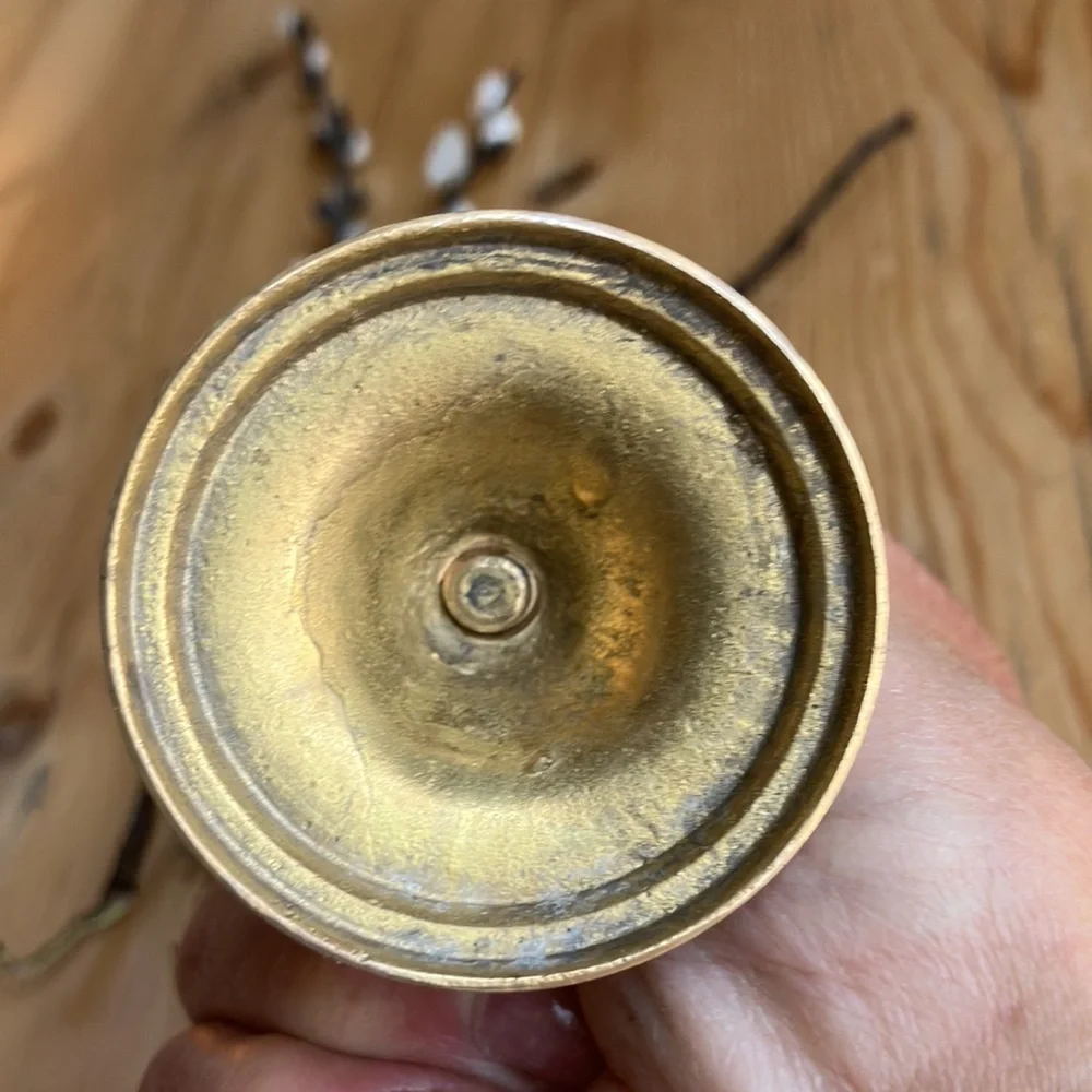 2/$30 Vintage Mini Brass Bud Vase 5.5” Tall 2 and 7/8’s” Base Patina Finish